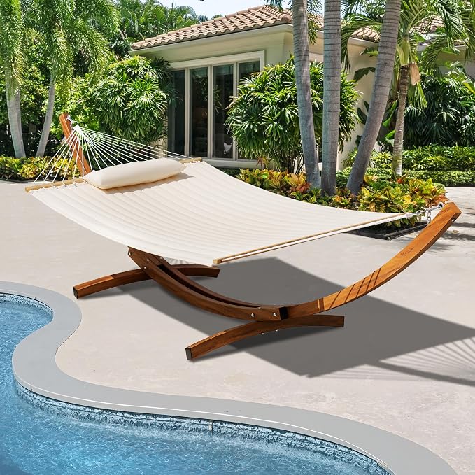 Lazy Daze Hammocks 12 Ft Curved Hammock Stand with Chains, Metal Double Weather-Resistant Steel Heavy Duty Arc Hammock Base 500 LB Capacity for Outside, Patio, Wood Grain