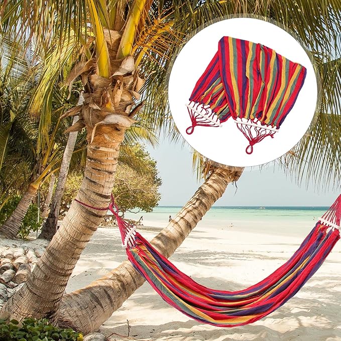 Outdoor Hammock Hanging Hammocks Striped Hammock Travel 190X150CM