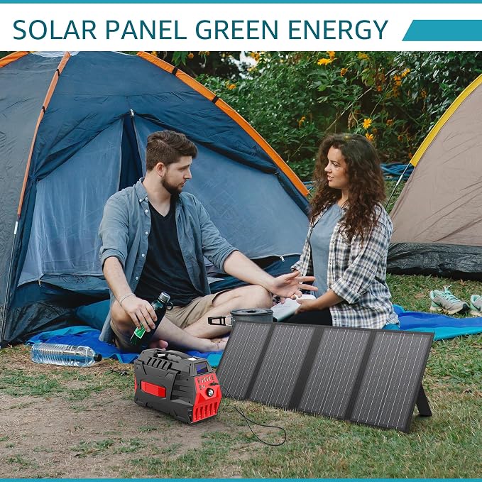 Apowking Solar Powered Generator 200W Peak/100W Rated, Portable Power Station with Solar Panels 60W Included, 146Wh Solar Power Bank with AC Outlet 110V for Home Use Camping Outdoor Adventure