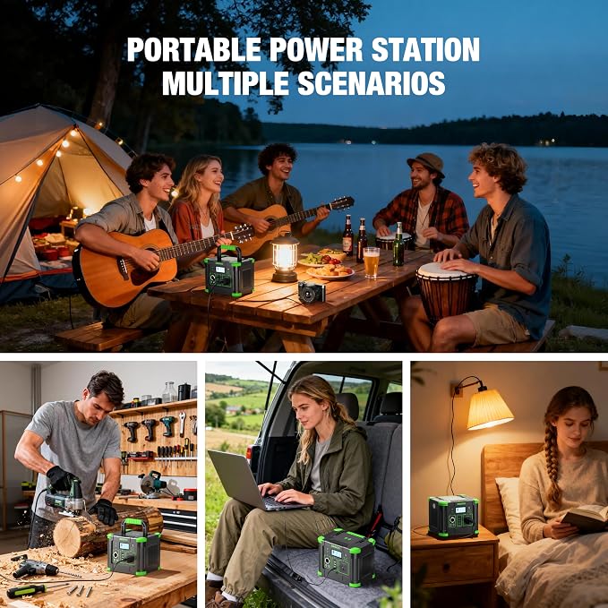 Portable Power Station 330W 288.6Wh Solar Generator with 60W USB-C PD Fast Charging, Pure Sine Wave AC Outlet, 5W Wireless Charger, LED for Camping, RV, CPAP, Home Emergency Backup, Off-Grid Living