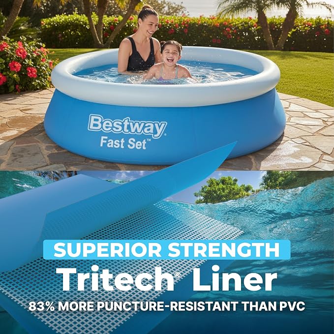 Bestway Fast Set Inflatable Above Ground Pool | 6' x 20" Round | Puncture-Resistant Tritech Material | 248 Gal Capacity | Easy Setup & Storage | Inflatable Top Ring Swimming Pool for Kids