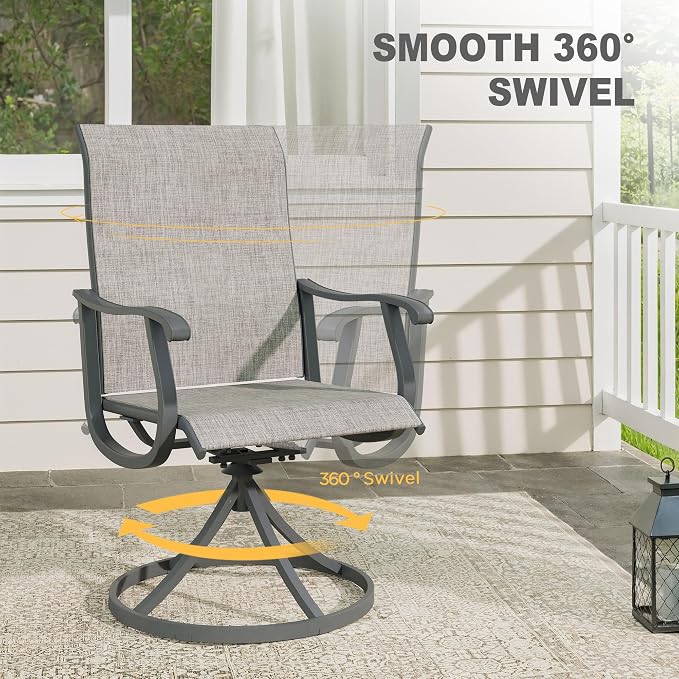 VICLLAX Patio 5 Pieces Outdoor Dining Set, 40.6" Round Metal Table with Umbrella Hole and 4 Swivel Textilene Chairs for Lawn, Garden, Porch, Grey