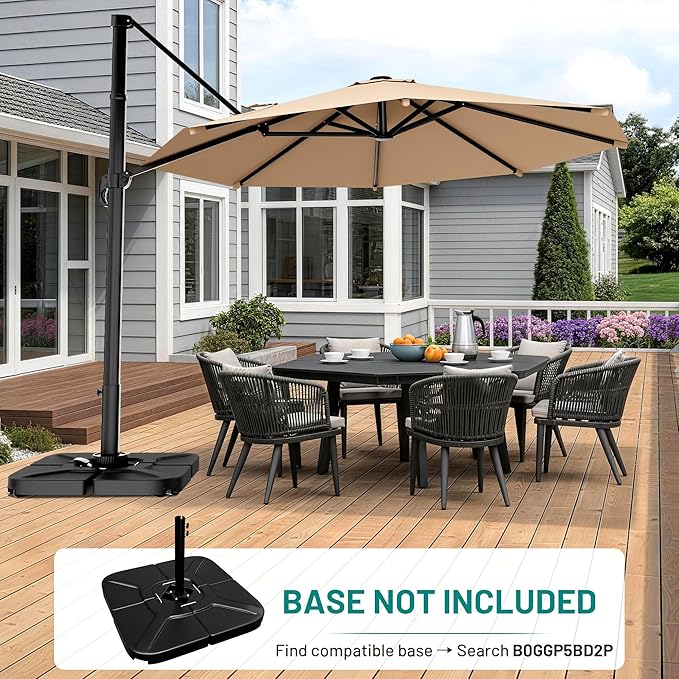 AreShark 10FT Cantilever Patio Umbrella, 360-Degree Rotation Round Hanging Offset Umbrella with Crank, Heavy Duty Patio Umbrella for Patio, Pool, Garden, Deck, Beige