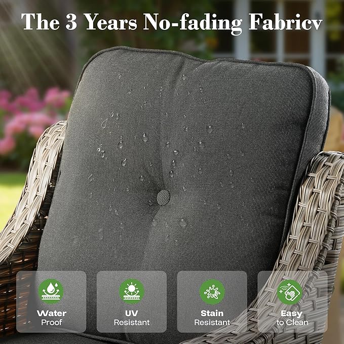 ovios 5 Piece Outdoor Patio Furniture with 3 Seat Sofa,Rattan Wicker Coversation Set with Swivel Rocking Chair,Balcony Sofa Set with Shiny Table for Outside Porch Backyard Pool, Black