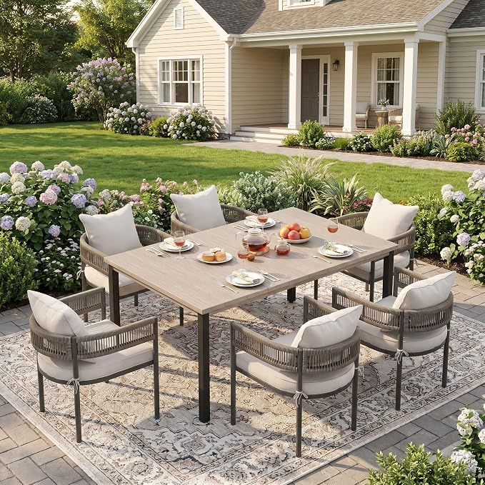 VICLLAX Patio Dining Set for 6-63" Rectangle Table & Cushioned Seats