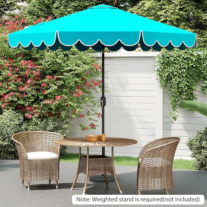 HAPPYGRILL 10 FT Patio Umbrella, Market Table Umbrella w/Crank, Push Button Tilt, Ruffled Edges, Vented Top & 8 Ribs, Outdoor Sun Shade for Poolside Backyard Beach