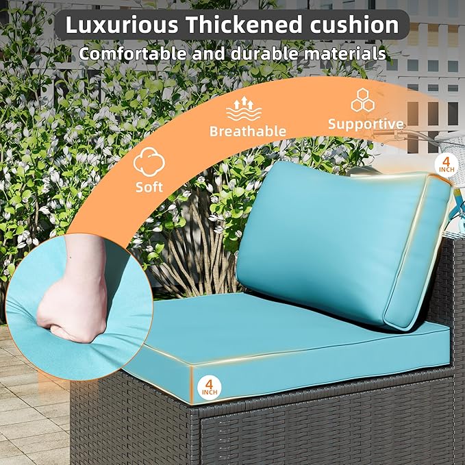 7-Piece Outdoor Patio Sectional Sofa Set – PE Wicker Rattan Conversation Furniture with Coffee Table, Cushions & Clips, Modular Patio Couch for Porch, Poolside, Backyard, Garden – Black Rattan