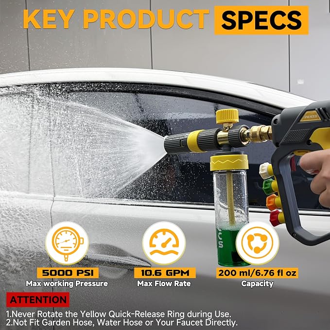 PWACCS Pressure Washer Small No-Dilution Foam Cannon Pro with Short Gun, Power Washer Soap Foam Gun with 4 Spray Nozzles for Car Wash, 200 ML