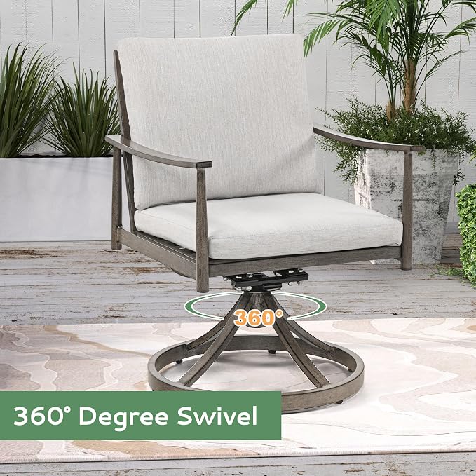 5-Piece Outdoor Dining Set - Aluminum Patio Dining Set with Removable Cushions,4 Swivel Chairs with Rope Backrest, Square Table with Umbrella Hole,Rustproof for Lawn Porch Yard,Grey
