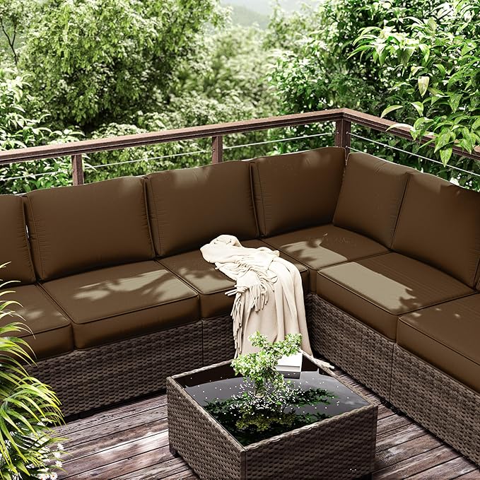 Outdoor Furniture Replacement Cushions, 5" Foam Foam High-Density, Fits 6-seat Sectional Rattan Conversation Set, 14 Piece Patio Water-Resistant Replacement Sofa Cushions, Liner&Cover