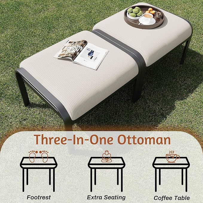 HOMREST Outdoor Furniture Thickened Cushion 360 Degree Swivel Rocking Patio Chairs with Ottomans and 3-Seat Sofa, Loveseat, Coffee Side Table, 8 PCS Metal Conversation Set for Garden, Deck, Poolside