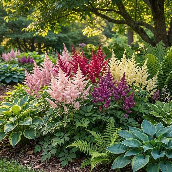 Giant Plume Assorted Astilbe Flowers - 3, 6, or 9 Bulbs -Attracts Butterflies, Bees & Hummingbirds - Great Gardening Gift (6 Bulbs)