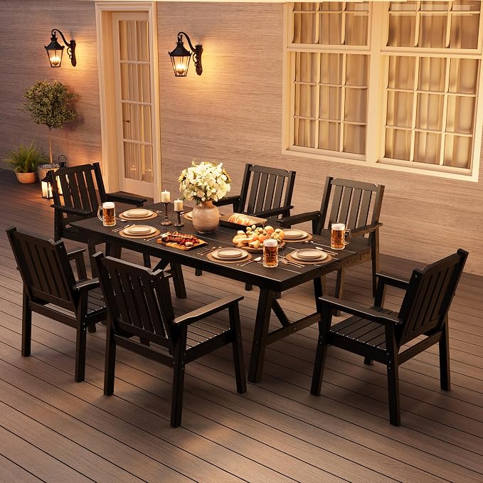 Garvee Outdoor Patio Dining Chairs Set of 2, Outdoor HDPE Garden Dining Chairs, Sturdy Frame, Waterproof, All-Weather for Backyard, Poolside, Porch, Deck, Black