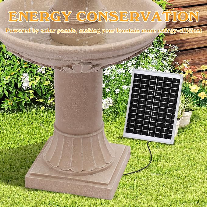48.4" H 3-Tiers Italian Freestanding Water Fountain Classic Leaf Design, Roman Pillar Indoor Outdoor Floor Cascading Waterfall with Pump and Pineapple Top for Yard Patio Lawn (Tan- Solar)