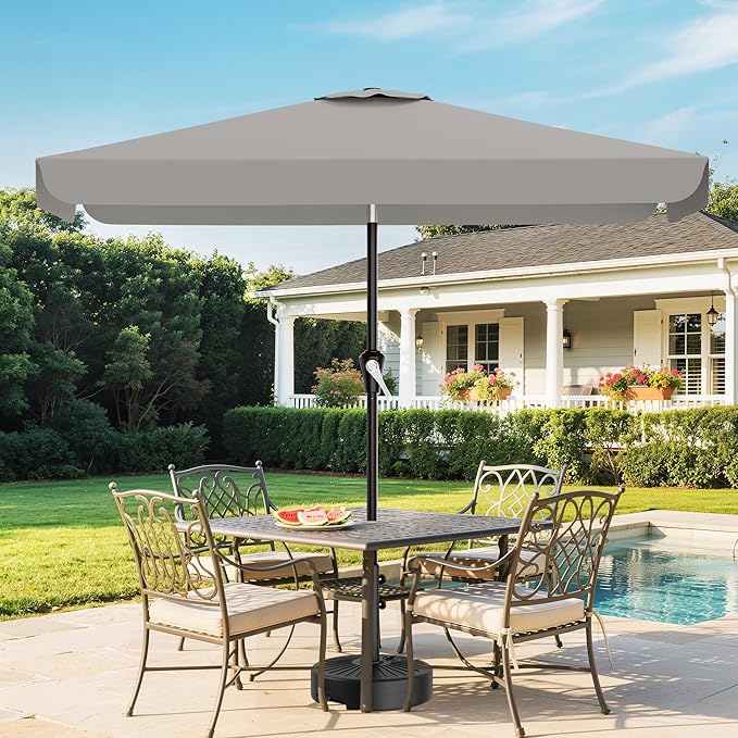 AreShark 6.5 x 10 FT Rectangular Valance Patio Umbrella, Outdoor Umbrella with Tilt and Crank, Market Table Umbrellas W/ 6 Ribs UV Protection for Garden, Deck, Backyard and Pool, Foggy Gray