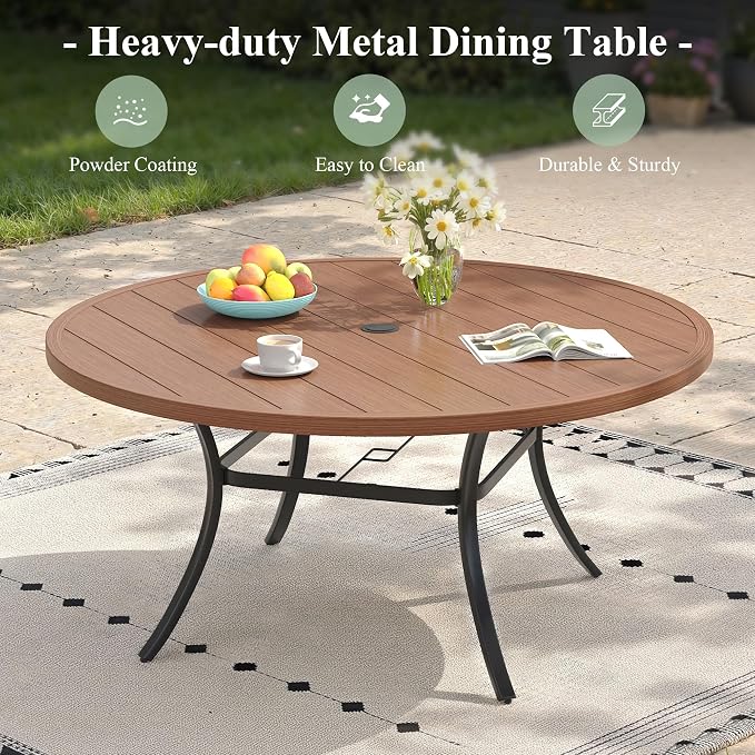 7 Pieces Round Patio Dining Set, Outdoor Furniture of 50" Round Patio Table and Patio Swivel Chairs for Backyard Lawn Garden, Walnut Table and Mixed Brown Chairs