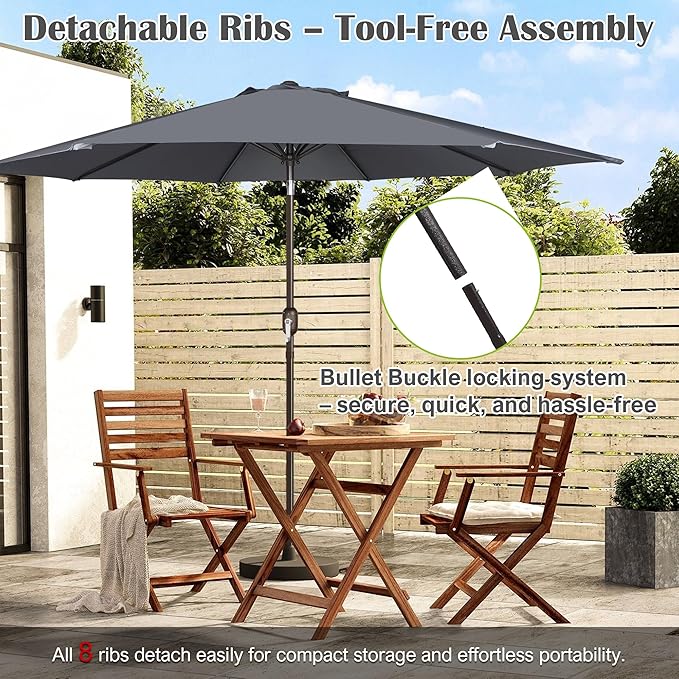 Blissun 10FT Outdoor Patio Umbrella, Outdoor Table Umbrella, Yard Umbrella, Market Umbrella with 8 Sturdy Ribs, Push Button Tilt and Crank
