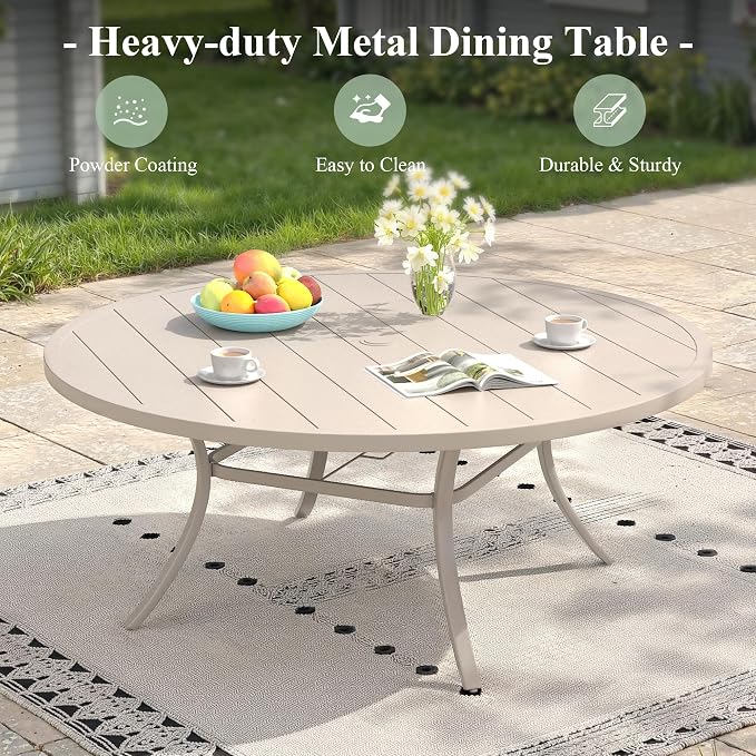 9 Pieces Round Patio Dining Set, Outdoor Furniture of 60" Round Patio Table and Patio Swivel Chairs for Backyard Lawn Garden, Sandshell Table and Sandshell Chairs