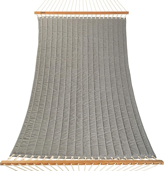 Hatteras Hammocks Large Cast Slate Sunbrella Quilted Hammock – 13 ft. x 55 in., 2-Person, 450 lb Capacity, Cumaru Spreader Bar, Zinc-Plated Hardware – Handcrafted in The USA