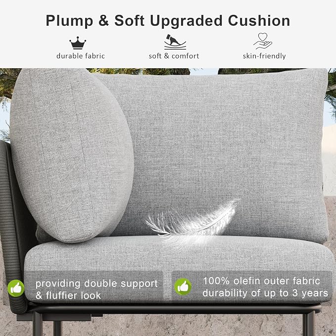 LayinSun 7 Pieces Aluminum Patio Furniture Set, Modern Modular Sectional Sofa with Coffee Table and Upgrade Thickness Cushion
