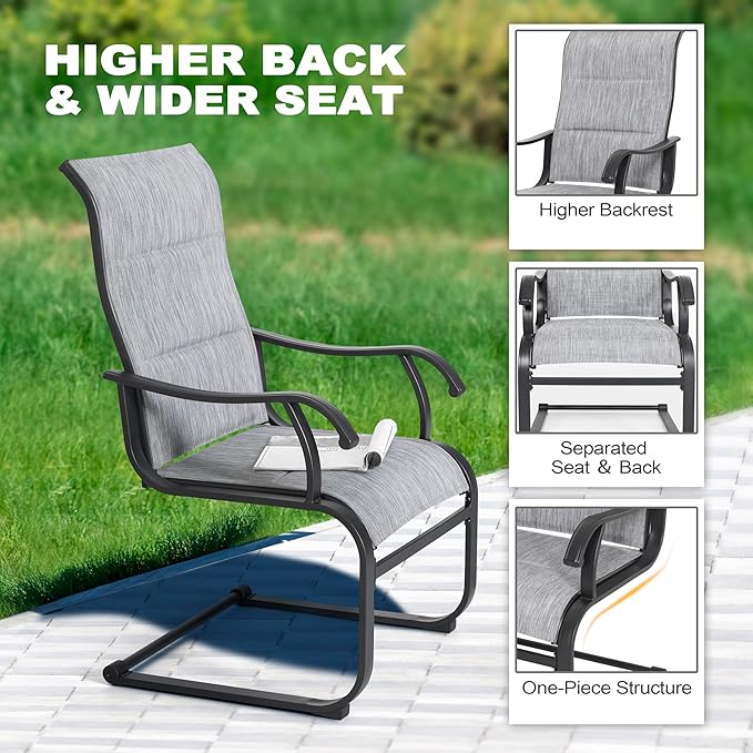 NUU GARDEN 5 Piece Patio Dining Set, Outdoor Metal Dining Table and Chairs with Umbrella Hole, All Weather Padded Textilene Chairs, Square Patio Table Set for Backyard, Deck, Garden, Light Grey