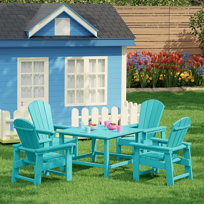 Costaelm Outdoor Kids Table, Toddler Dinner Table Baby Desk Outdoor Childrens Party Tables for Arts & Crafts, Snack Time, Multi-Activity Desk for Ages 2-8 in Classroom/Outside, Turquoise