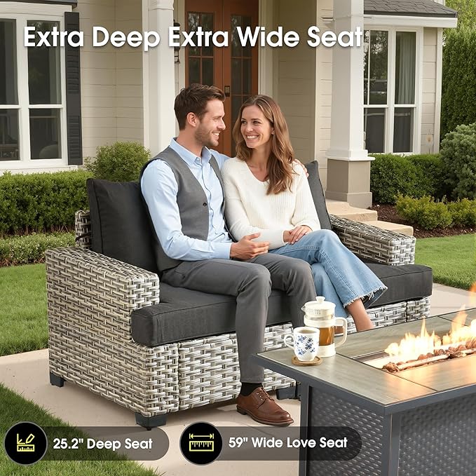 Outdoor Sectional Patio Furniture Set,7 Pieces All Weather Rattan Wicker Conversation Sets,Out Door Furniture with Ottoman Single Chair,Black