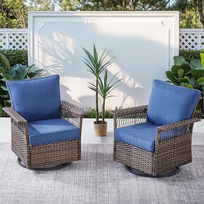 Patio Furniture Set with Fire Pit Table, 4PCS Patio Conversation Set Brown Resin Wicker Swivel Patio Chair and Sofa with 41in Rectangular Fire Table PE Rattan Patio Furniture Set