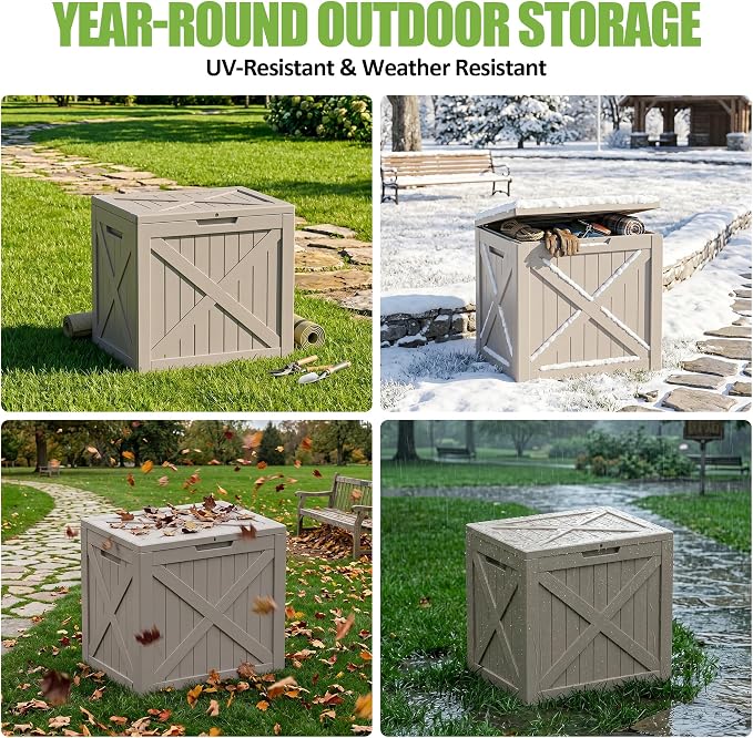 ROJIK 33 Gallon Deck Boxes Outdoor Waterproof, Weatherproof Lockable Storage Box with Lid and Side Handles, Resin Outdoor Storage Bench for Patio Furniture Cushions, Garden Tools (Black, 33 Gallon)