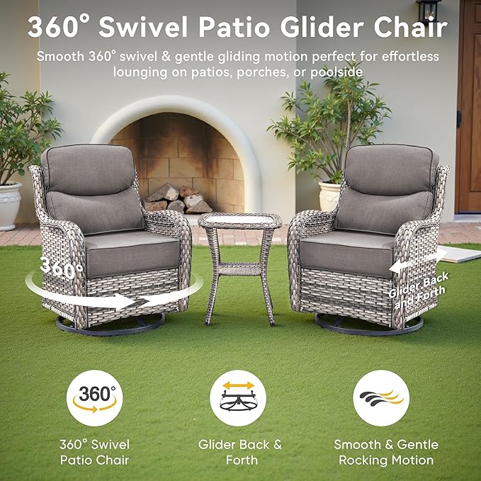 Luxury High Back Outdoor Furniture with 6-Inch Thick Cushions, Patio Furniture Set with Swivel Chairs, 8 PCS Wicker Conversation Set for Porch, Balcony, Deck and Yard