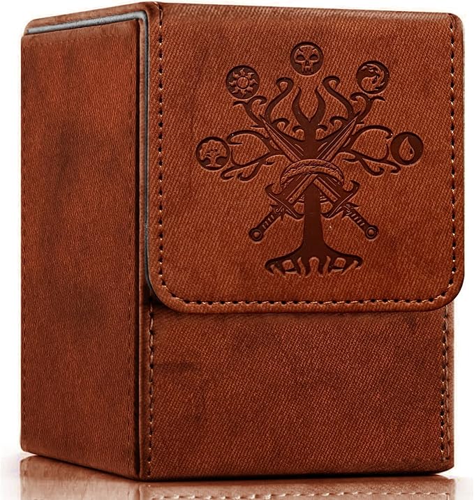 PROMAXIBINDER MTG Card Deck Box, Commander Deck Box Fits 100+ Single Sleeved Cards, Storage for TCG/MTG Crads, PU Leather Strong Magenet (Brickred, Tree)