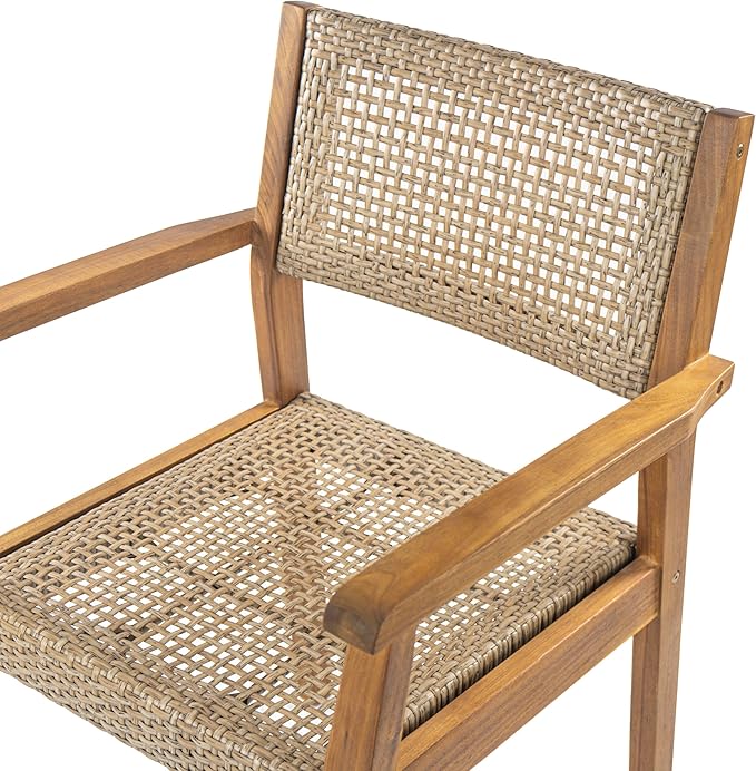 Christopher Knight Home Amaris Acacia Wood Patio Dining Set for 4, Solid Wood Outdoor Dining Table Set for 4, Round Dining Table and Chairs Set of 4, Teak+Light Brown