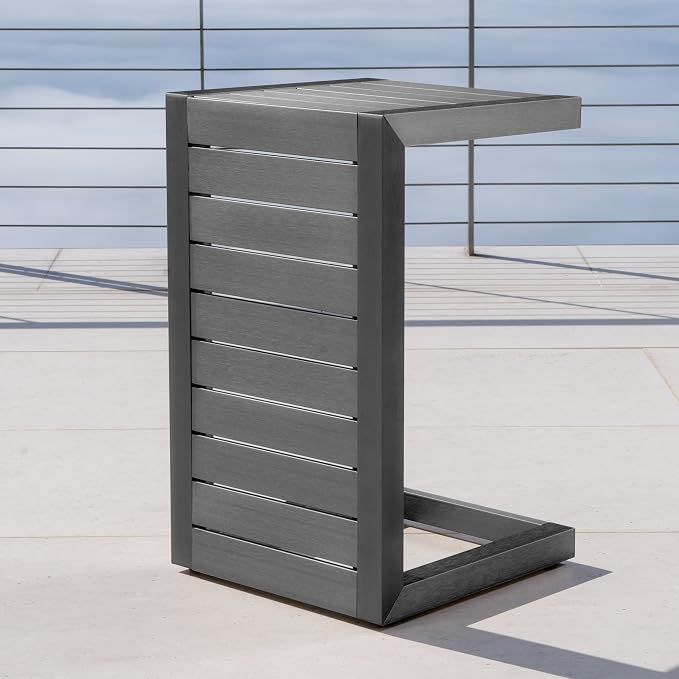 Aluminum C-Shaped Side Table for Outdoor Patio, 14.5W x 15D x 24H, Grey