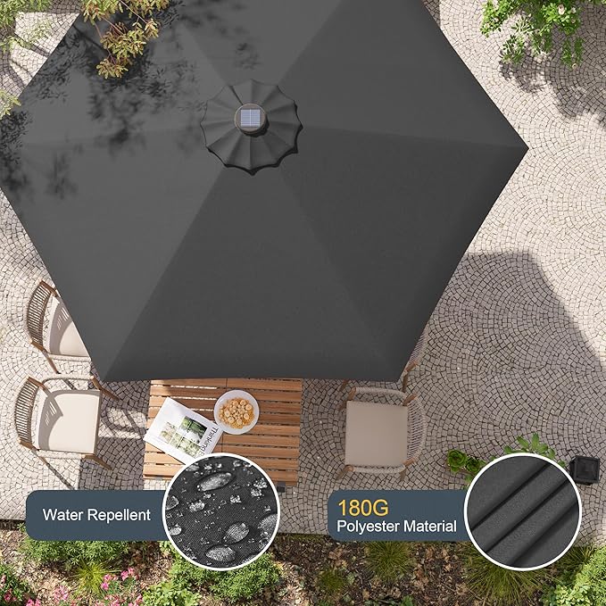 7.5ft Outdoor Umbrella Patio Umbrella with Solar Lights,18 LED Lighted Table Market Outdoor Umbrella, 2-Year-Non-Fading, for Pool, Deck, Garden,Backyard