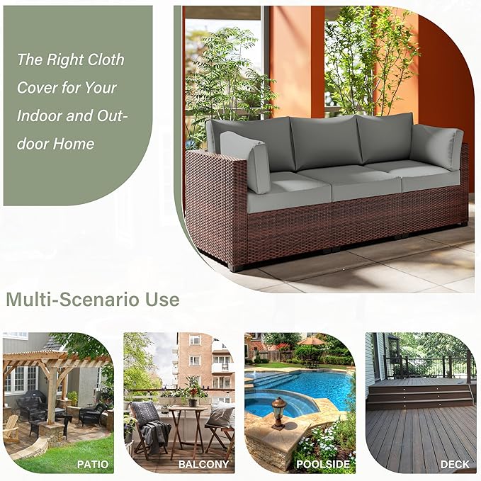 8 pcs Outdoor Cushion Slipcovers Outdoor Patio Cushions Covers Replacement Waterproof with Zipper w/3 Seat Cushion Covers and 5 Backrest Pillow Covers, Covers Only