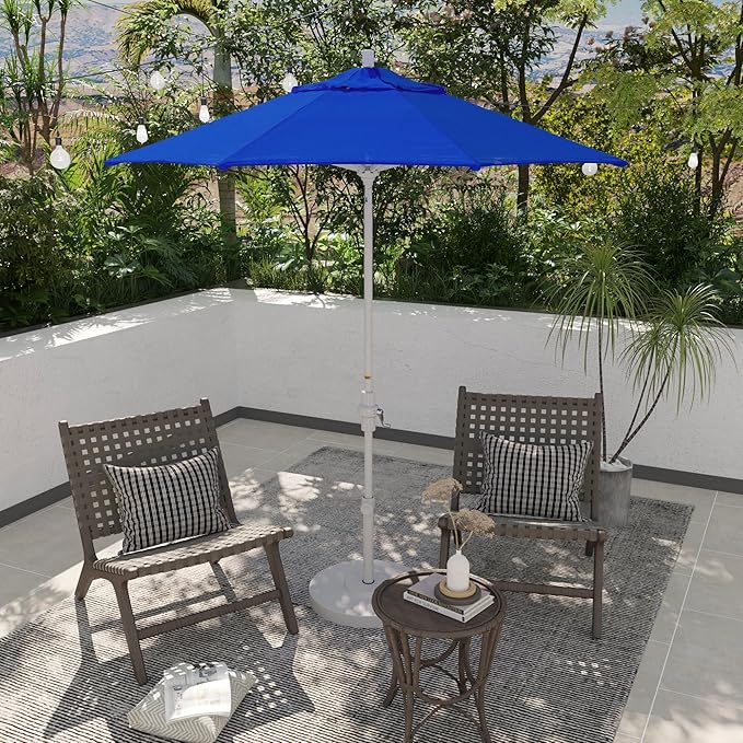 California Umbrella 7.5' Rd. Aluminum Patio Umbrella, Crank Lift, Collar Tilt, White