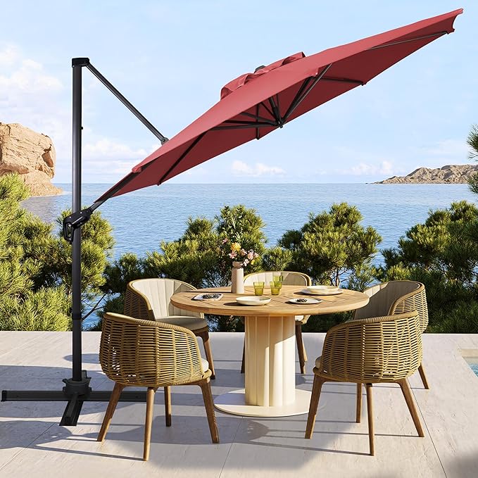 Sunnyglade 10Ft Cantilever Patio Umbrella, 360° Rotation & Integrated Tilting System Offset Umbrella with 8 Sturdy Ribs, Fade-resistant & Waterproof for Garden Backyard Poolside Deck