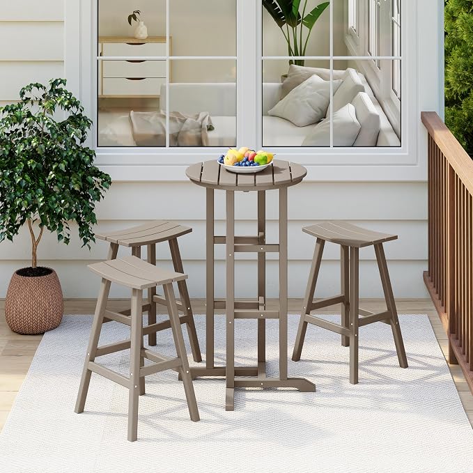Costaelm Outdoor Bar Table, 42" Counter Height Round Patio Cocktail Bar Table, Patio Bar Table Bistro Dining Table Pub Table for Front Porch Deck, Backyard, Garden, Weathered Wood
