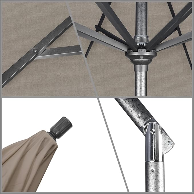 California Umbrella 11Ft Premium Sunbrella Patio Umbrella, Hand-Crank, Tilt-Collar, Gray Frame, Taupe Fabric