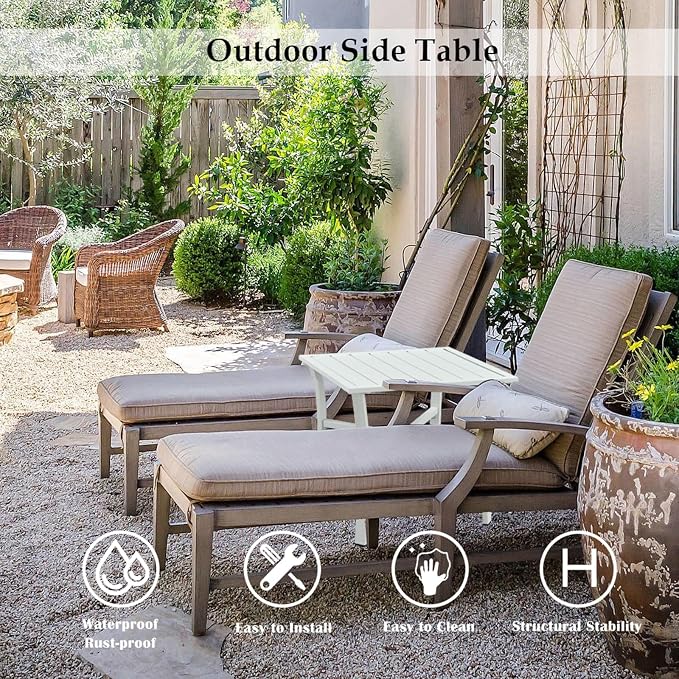 Outdoor Steel Side Table End Table for Patio, Backyard, Pool, Indoor Companion, Easy Maintenance and Weather Resistant, White