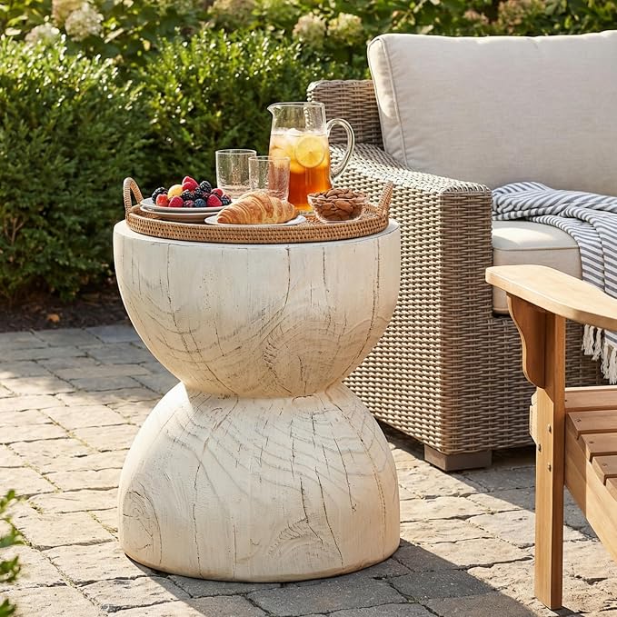 Christopher Knight Home 16.54" H Realistic Wood Vibe MGO Side Table Sculptural Hourglass End Table Indoor Outdoor Living Room Patio Balcony Decor Accent Table