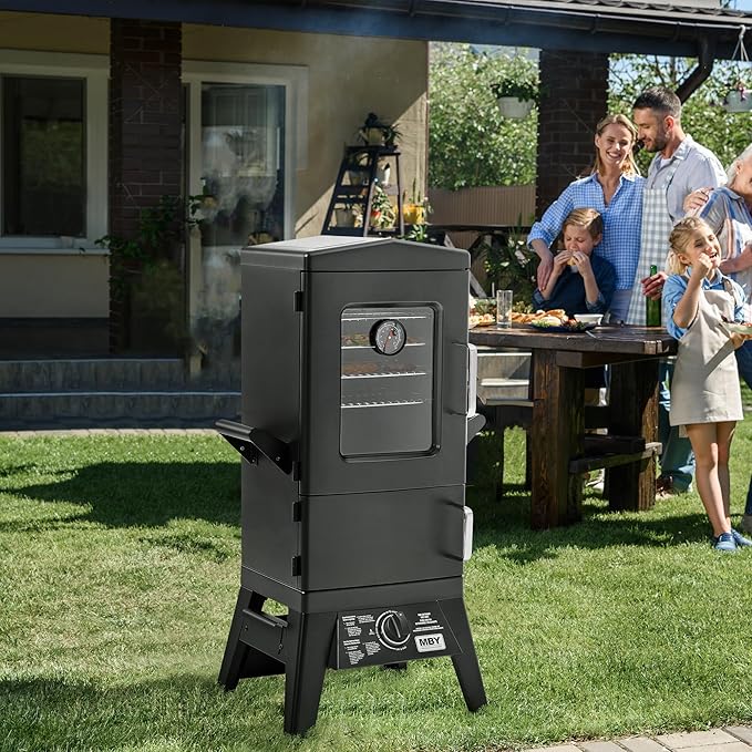 Large Vertical Propane Smoker Grill 4-Rack Outdoor Gas BBQ Smoker with Temperature Control, Heavy Duty Design & Weather-Resistant Cover for Meat, Fish, Ribs