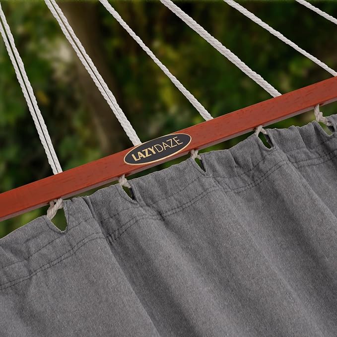 Lazy Daze Hammocks 2 Person Cotton Fabric Hammock with Spreader Bars and 10.5 FT Wood Arc Hammock Stand, Double Hammock with Wood Stand, for Outdoor, Indoor, Patio, Backyard, Dark Gray
