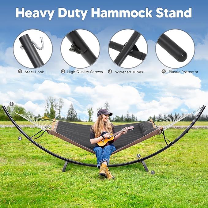 SUNCREAT Hammocks Standing Patio Hammock, Portable Hammock with Stand Foldable, Patent Pending, Dark Gray
