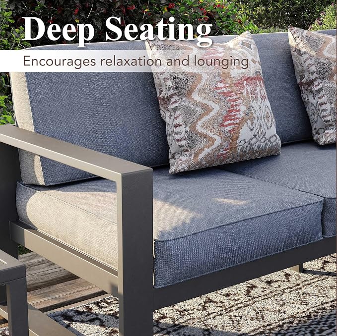 Green4ever Aluminum Patio Furniture Set, 8 Pieces Modern Outdoor Conversation Set All-Weather Metal Sectional Couch Sofa Upgraded Foam-Filled Cushions with Ottoman and Coffee Table (Grey)