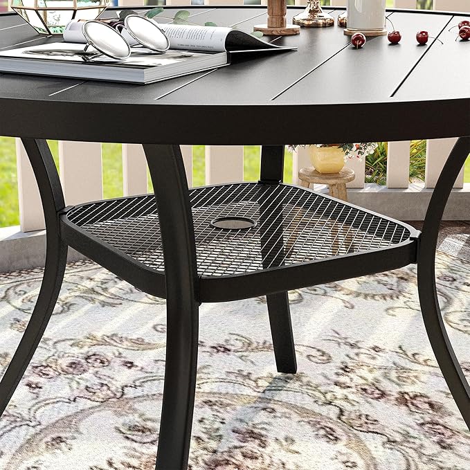 VICLLAX Patio Dining Set for 6, Outdoor Furniture Set Includes 47.2" Round Patio Table and 6 Patio Sling Chairs, Black Tabletop and Grey Fabric