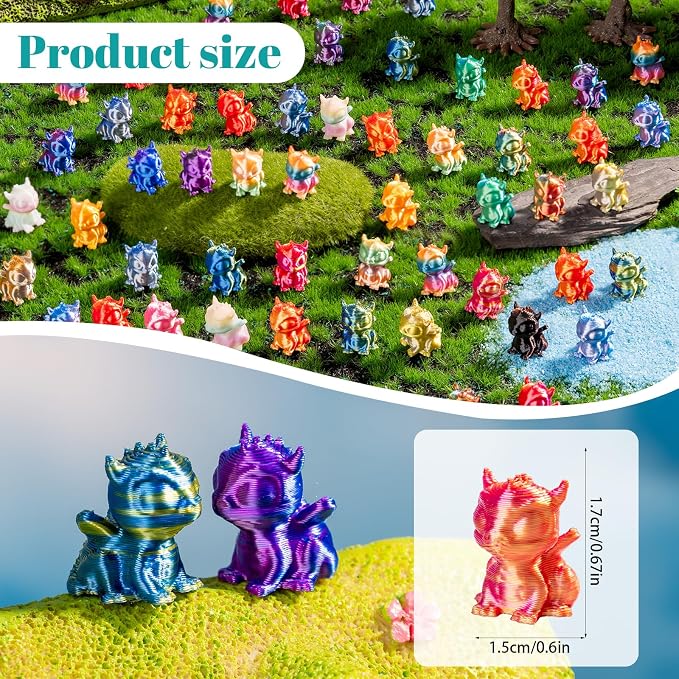 100pcs Mini 3D Printed Animals Tiny Dragon Plastics Figures Miniature Little Small Animals Figurines Bulk for Micro Fairy Garden Landscape Accessories Hide Crafts Decor Aquarium