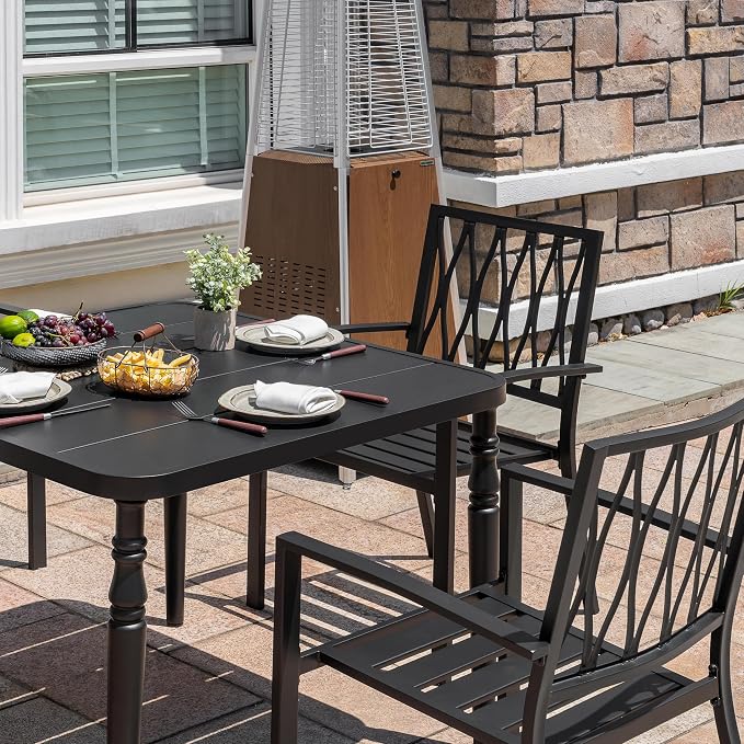 NUU GARDEN 5-Piece Outdoor Patio Metal Dining Set - 4 Stackable Chairs & 37" Square Table with Umbrella Hole, Weather-Resistant Low-Maintenance Furniture for Yard Porch Poolside Garden, Black