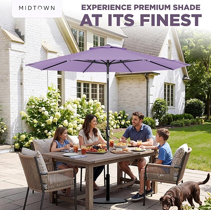 Midtown Umbrellas – The Swilt 9 Ft Patio Umbrellas with 360° Swivel & Tilt Mechanism, 8 Fiberglass Ribs & Terylast Polyester Fabric for Backyard, Deck, Pool & Cafes - Midtown Purple Canopy, Black Pole