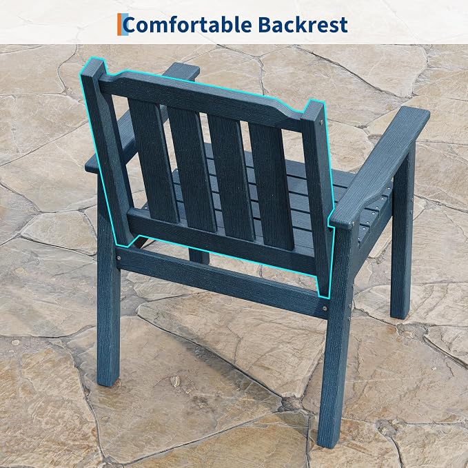 Takywep 23.9” Wide HDPE Patio Dining Chairs Set of 4, 650LBS Capacity All-Weather Yard Armchair with Slatted Seat, Heavy Duty Modern Backyard Furniture for Garden, Poolside, Deck, Blue